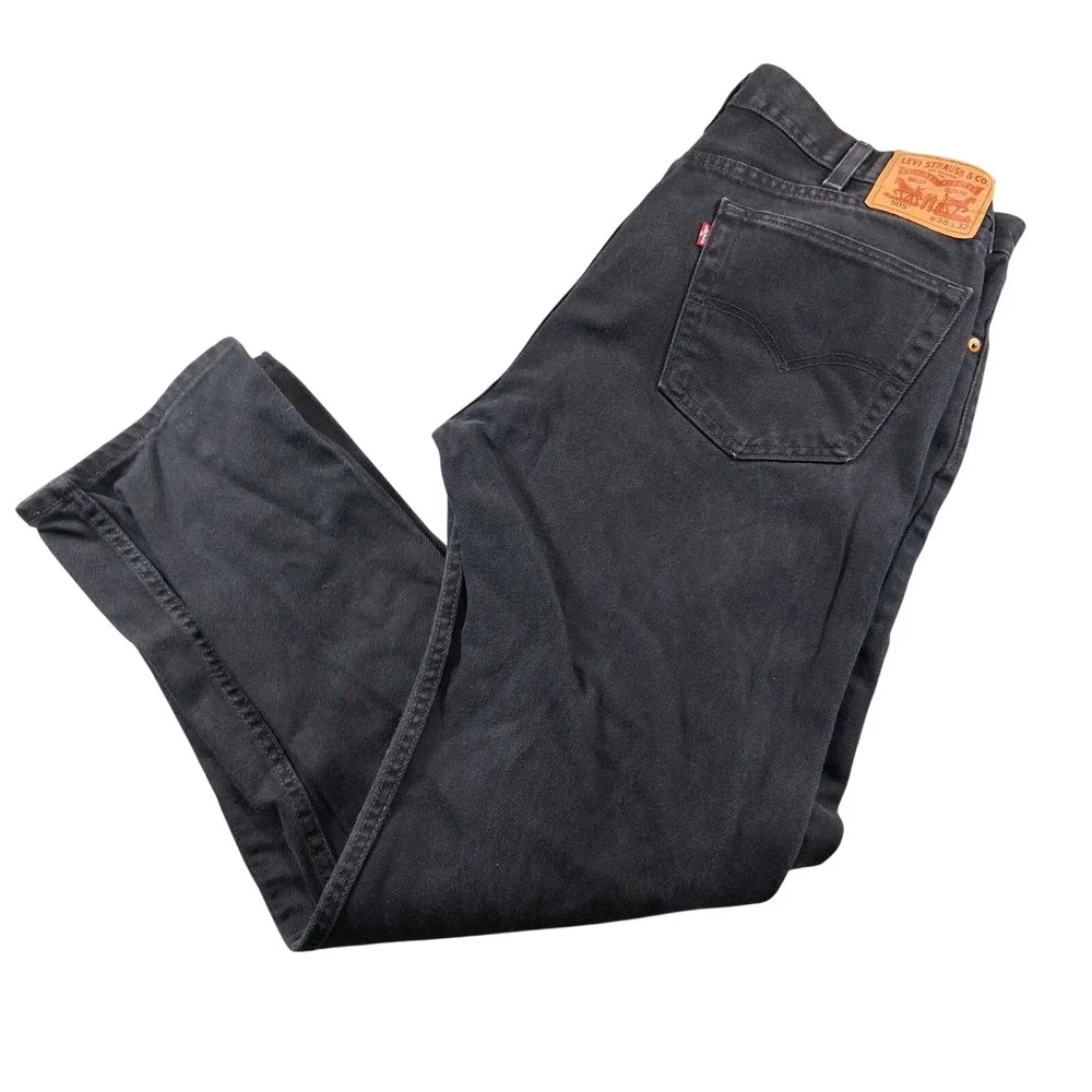 Levi's Mens 505 Regular Fit Jeans‎ 38x32 Black Straight Leg Denim Pants